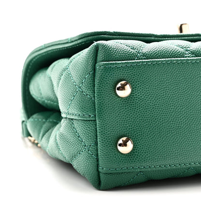 Mini Quilted Caviar Flap Shoulder Bag - Green