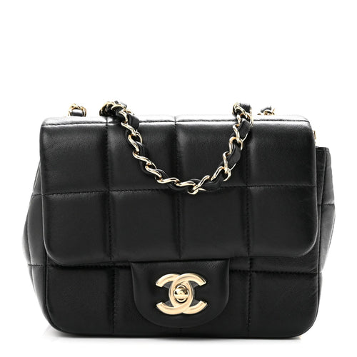 Mini Quilted Lambskin Flap Shoulder Bag - Black