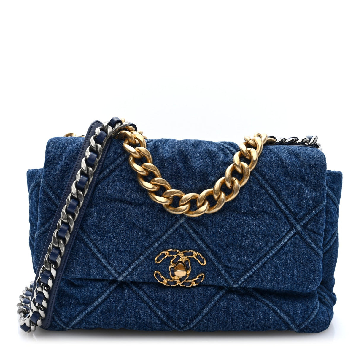 Large Quilted Flap Shoulder Bag - Blue