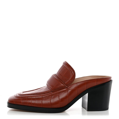 Bottega Venetacalfskin Alligator Embossed Mules Rust