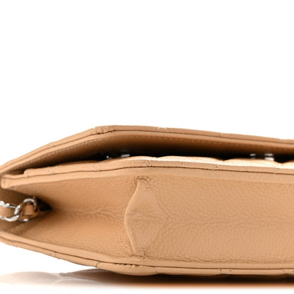 Quilted Caviar Wallet Bag - Beige