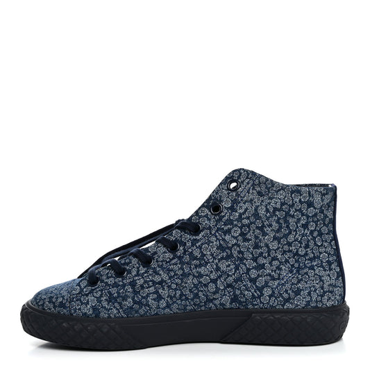 Printed Denim Quilted High Top Sneakers Dark Blue