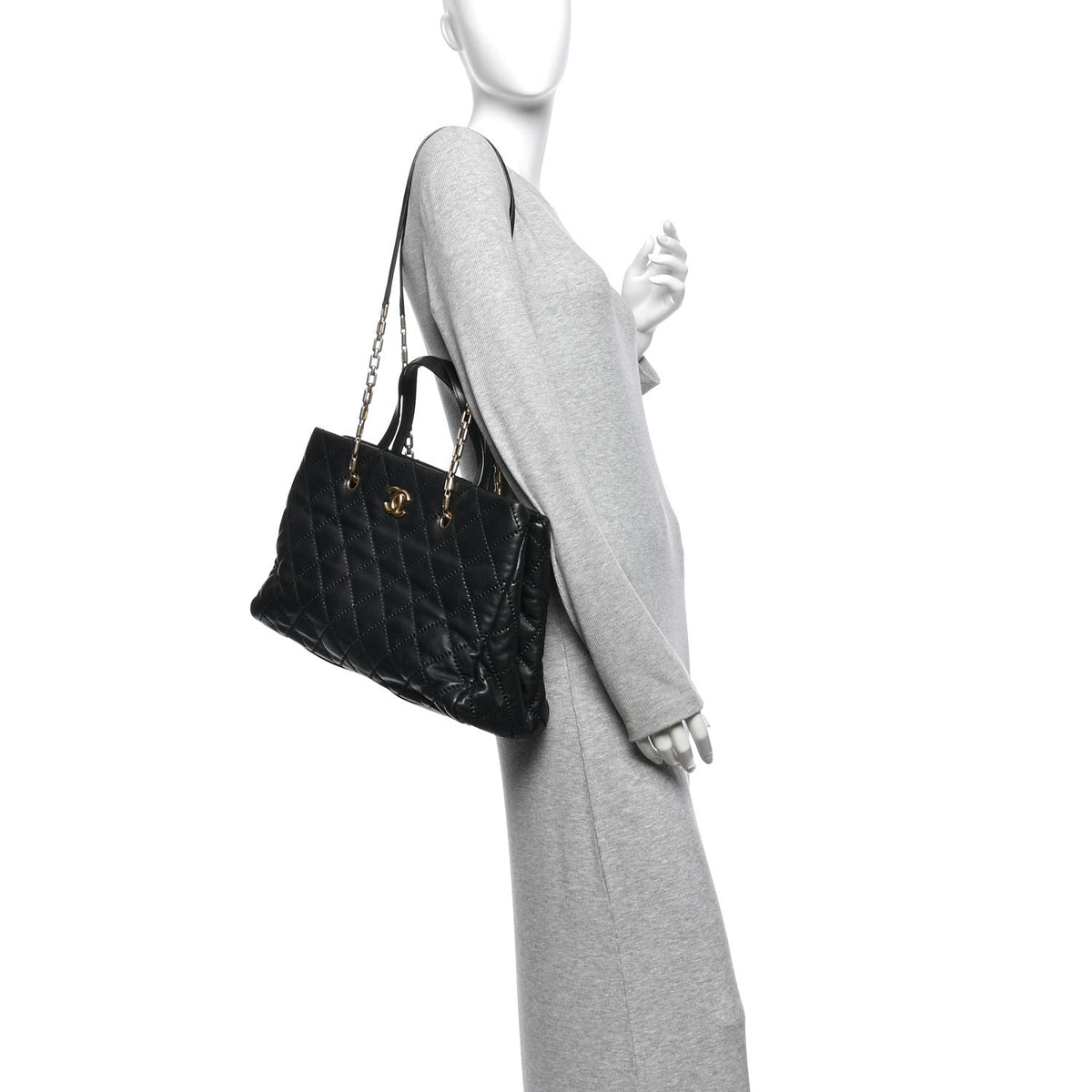 Large Quilted Calfskin Tote Bag - Black
