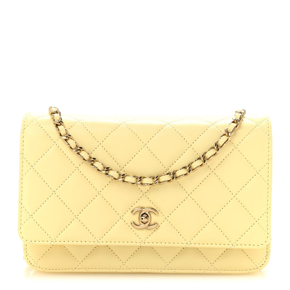 Quilted Caviar Wallet Bag - Yellow