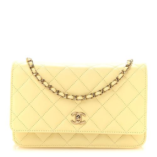 Quilted Caviar Wallet Bag - Yellow