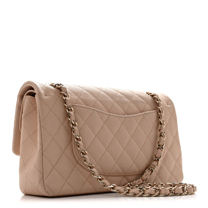 Medium Quilted Caviar Flap Shoulder Bag - Beige