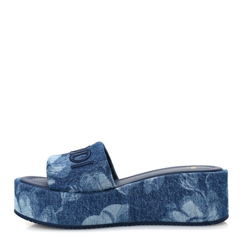 Fendidenim Sea Garden Logo Sunshine Flatform Slide Sandals Blue Medium