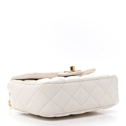 Mini Quilted Lambskin Flap Shoulder Bag - White