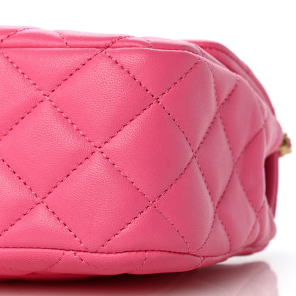 Small Quilted Lambskin Flap Shoulder Bag - Pink