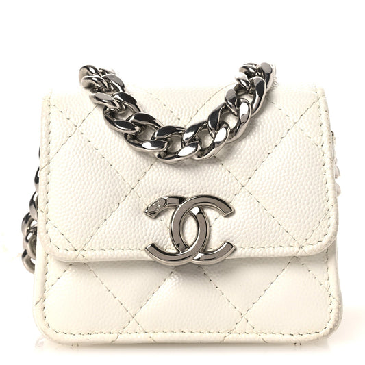 Quilted Caviar Clutch Bag - White