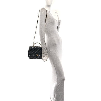 Quilted Lambskin Flap Shoulder Bag - Black