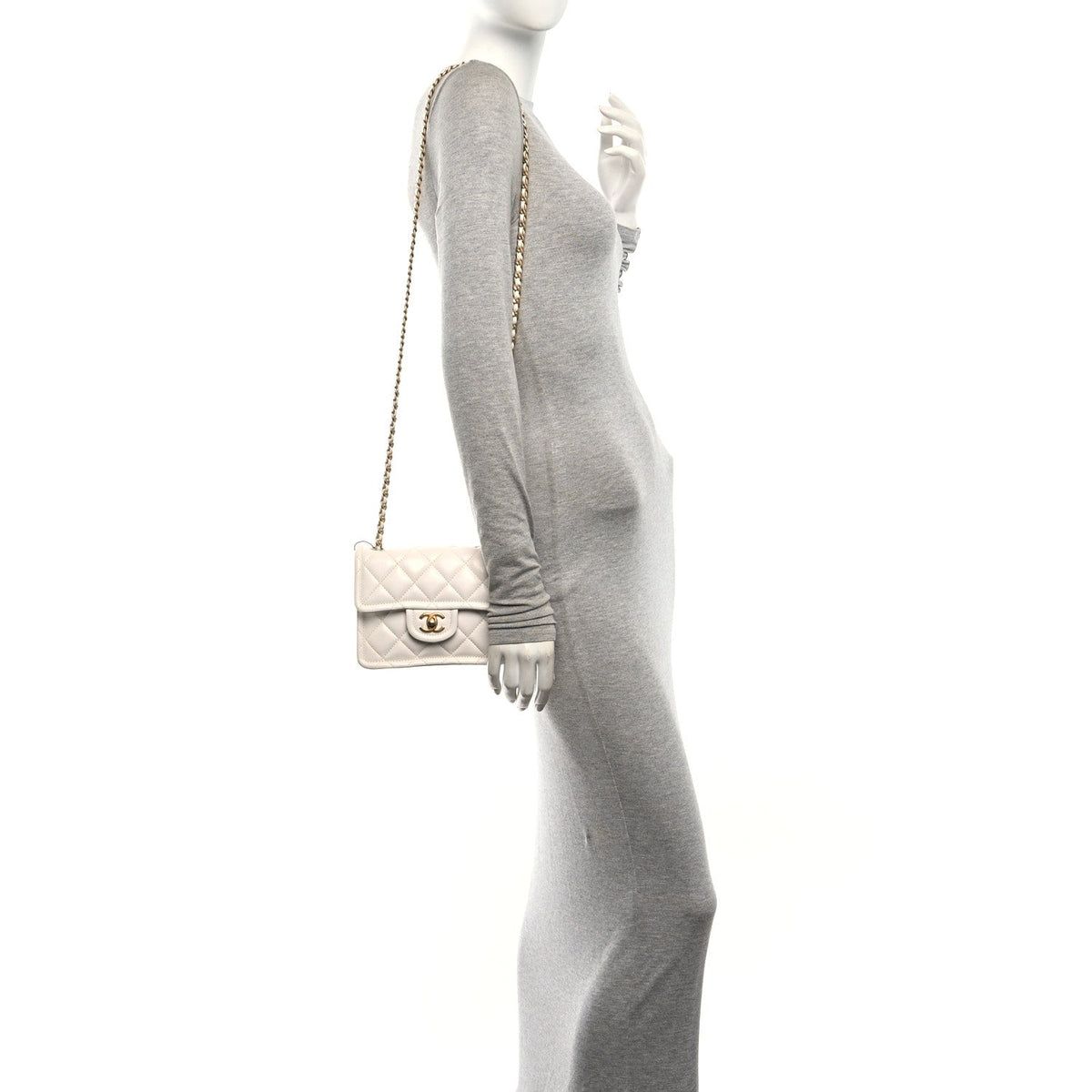 Mini Quilted Caviar Flap Shoulder Bag - White