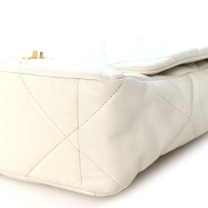 Large Quilted Goatskin Flap Shoulder Bag - White