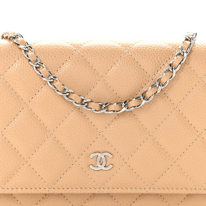 Quilted Caviar Wallet Bag - Beige