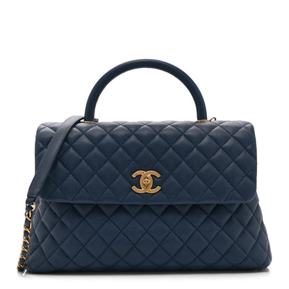 Medium Quilted Caviar Flap Shoulder Bag - Blue