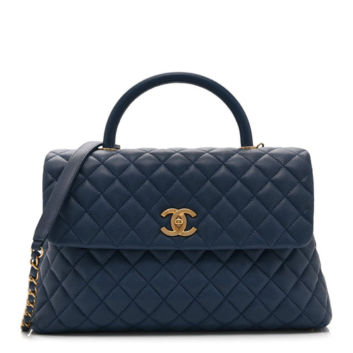 Medium Quilted Caviar Flap Shoulder Bag - Blue