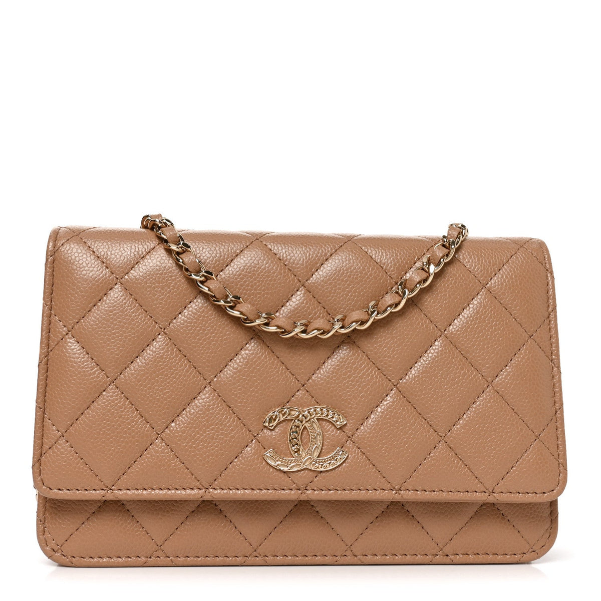 Quilted Caviar Wallet Bag - Beige