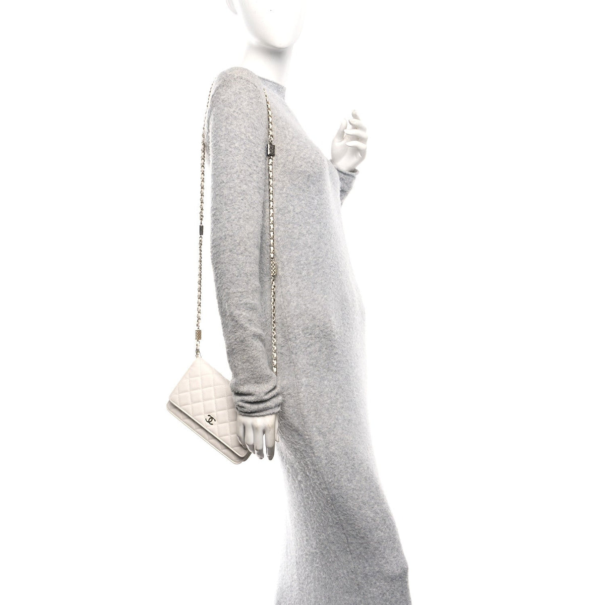 Quilted Caviar Flap Shoulder Bag - White