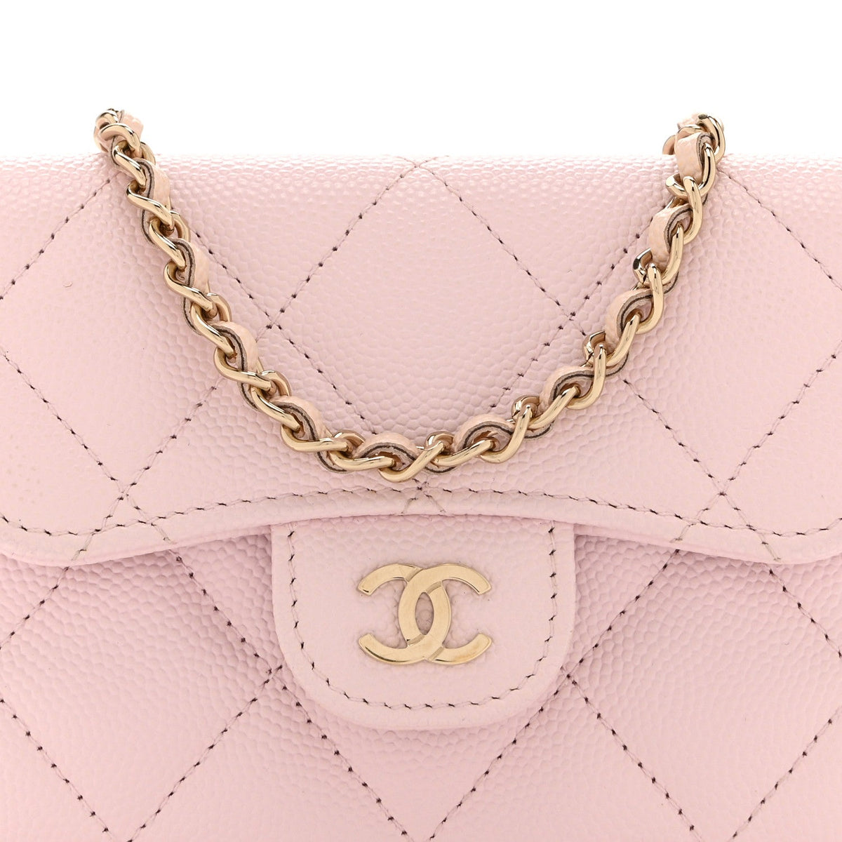 Quilted Caviar Flap Shoulder Bag - Pink
