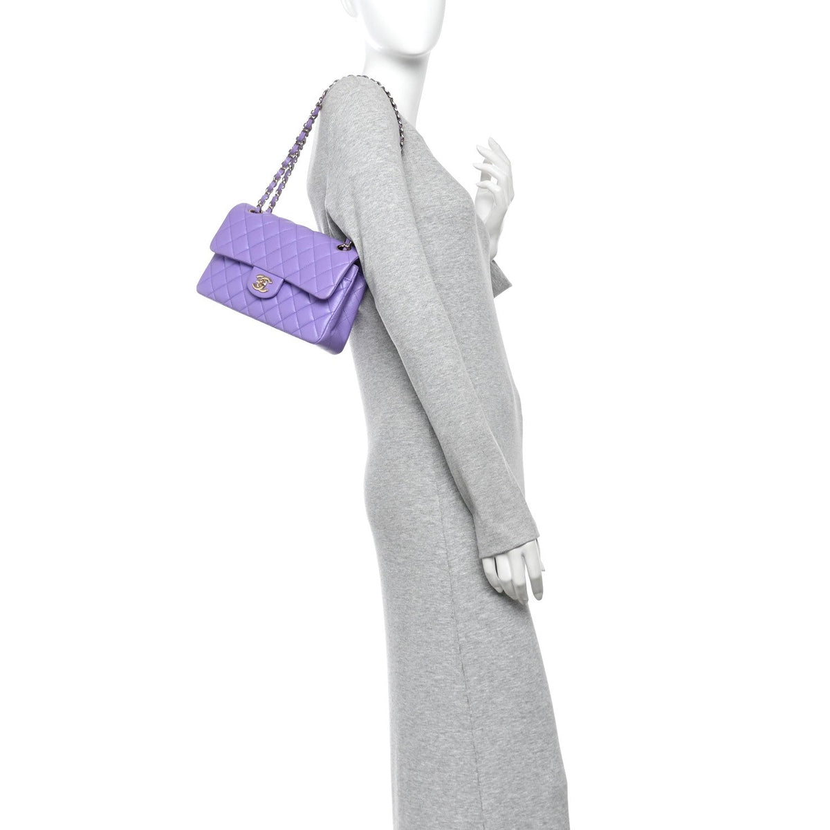 Small Quilted Caviar Flap Shoulder Bag - Purple