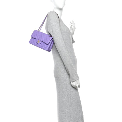 Small Quilted Caviar Flap Shoulder Bag - Purple