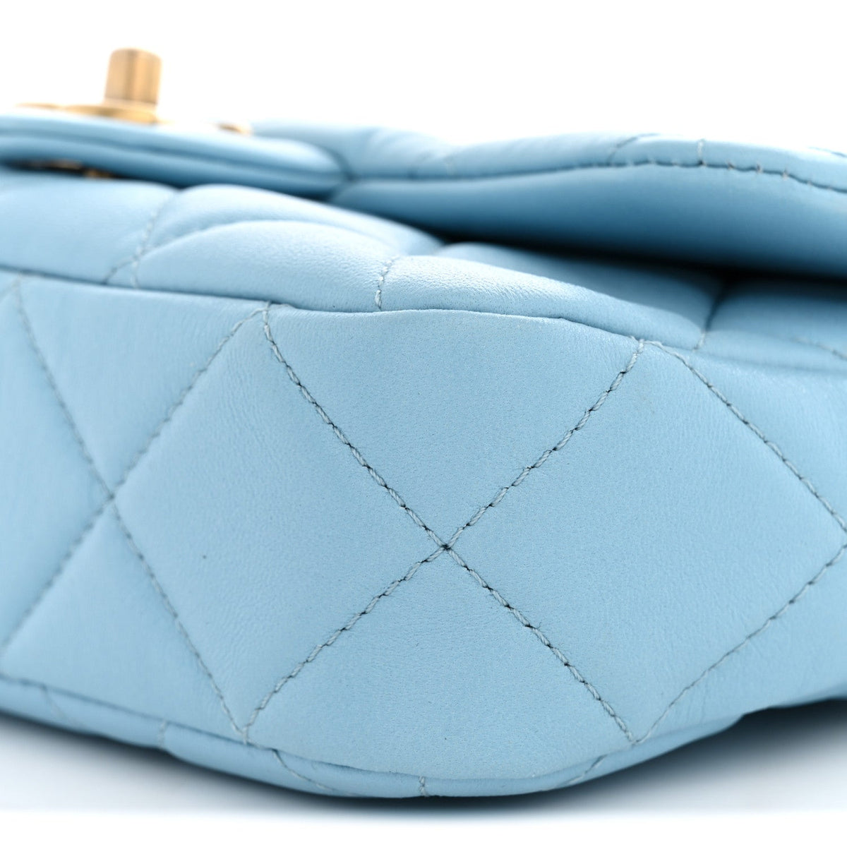 Quilted Lambskin Flap Shoulder Bag - Light Blue