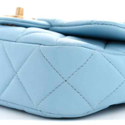 Quilted Lambskin Flap Shoulder Bag - Light Blue