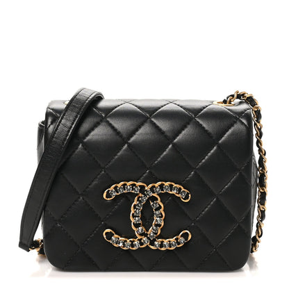 Mini Quilted Lambskin Flap Shoulder Bag - Black