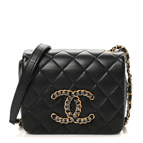 Mini Quilted Lambskin Flap Shoulder Bag - Black