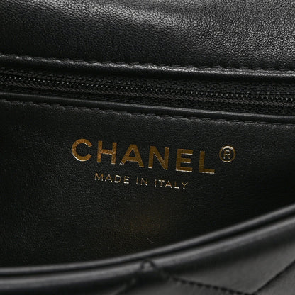 Small Quilted Lambskin Flap Shoulder Bag - Black