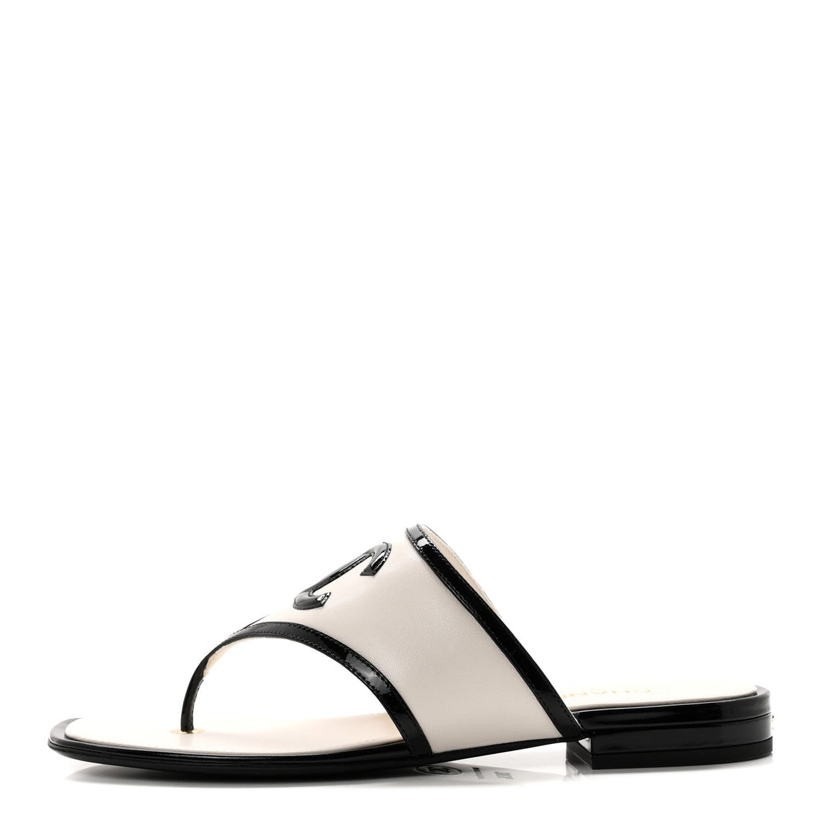 Lambskin Patent Calfskin CC Thong Sandals White Black