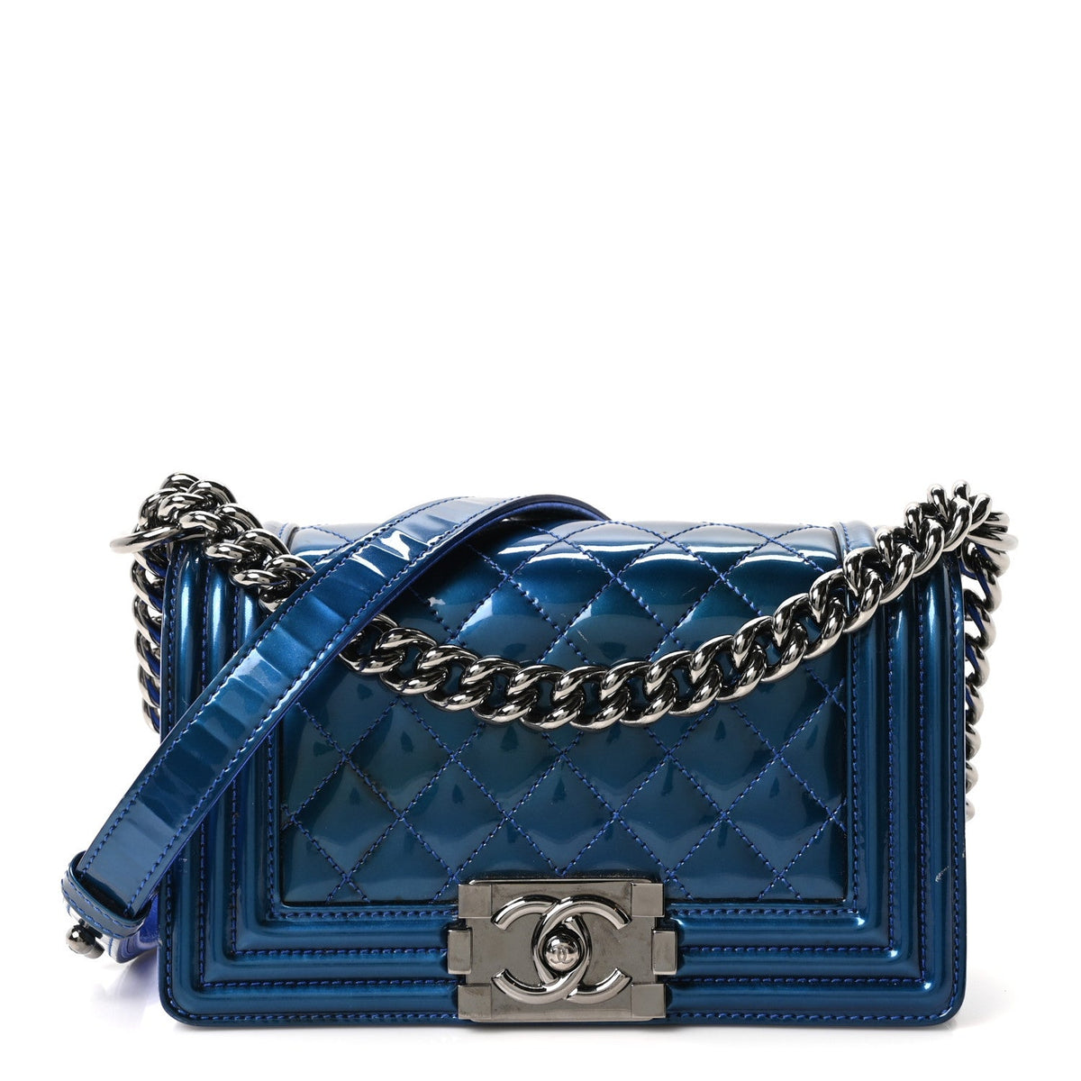 Small Quilted Calfskin Flap Shoulder Bag - Blue