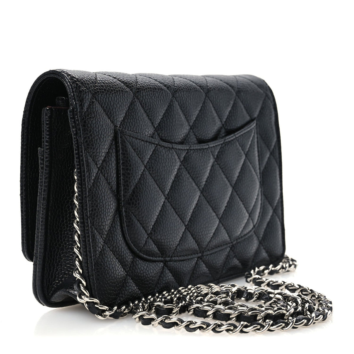 Quilted Caviar Wallet Bag - Black