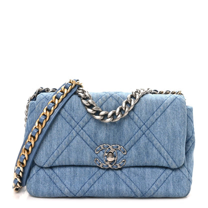 Medium Quilted Flap Shoulder Bag - Blue