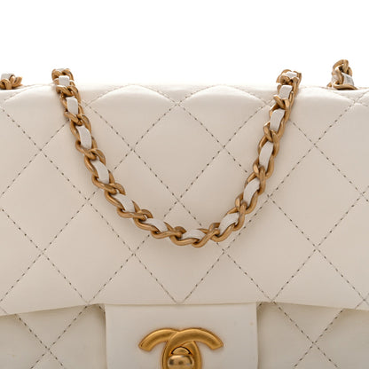 Mini Quilted Lambskin Flap Shoulder Bag - White