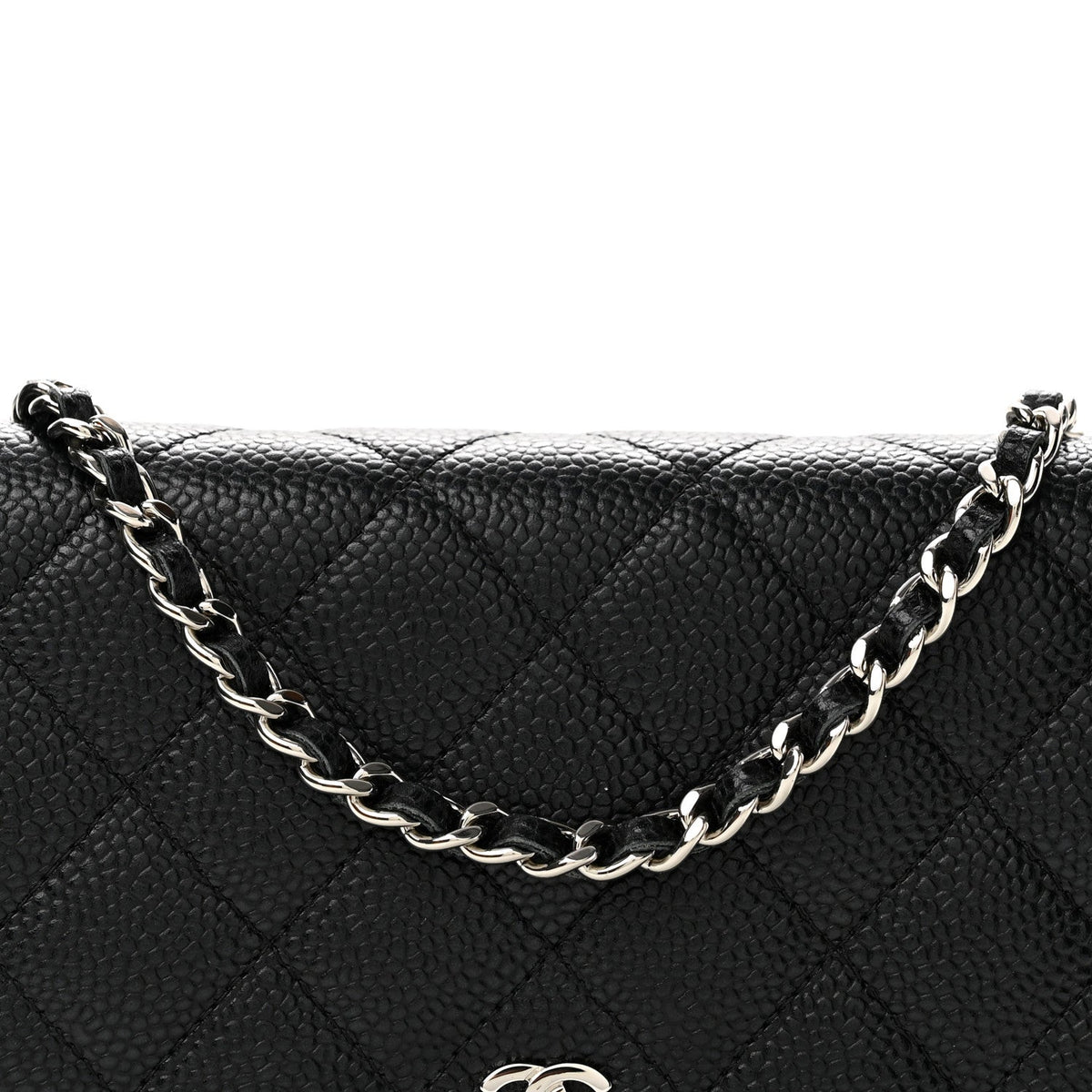 Quilted Caviar Wallet Bag - Black