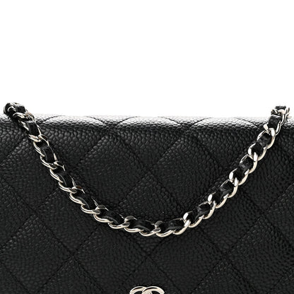 Quilted Caviar Wallet Bag - Black