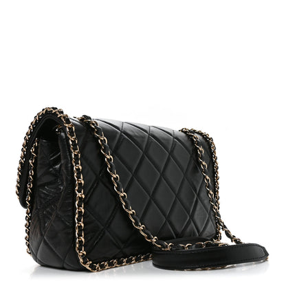 Medium Calfskin Flap Shoulder Bag - Black