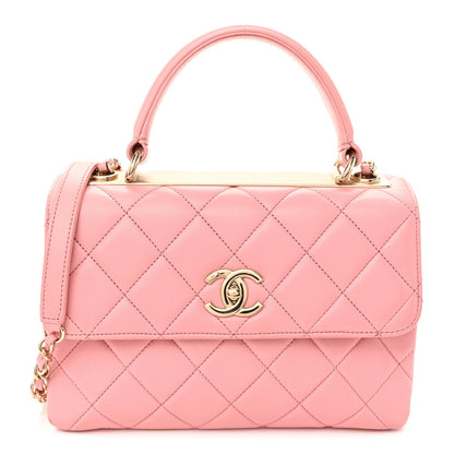 Small Quilted Lambskin Flap Shoulder Bag - Pink