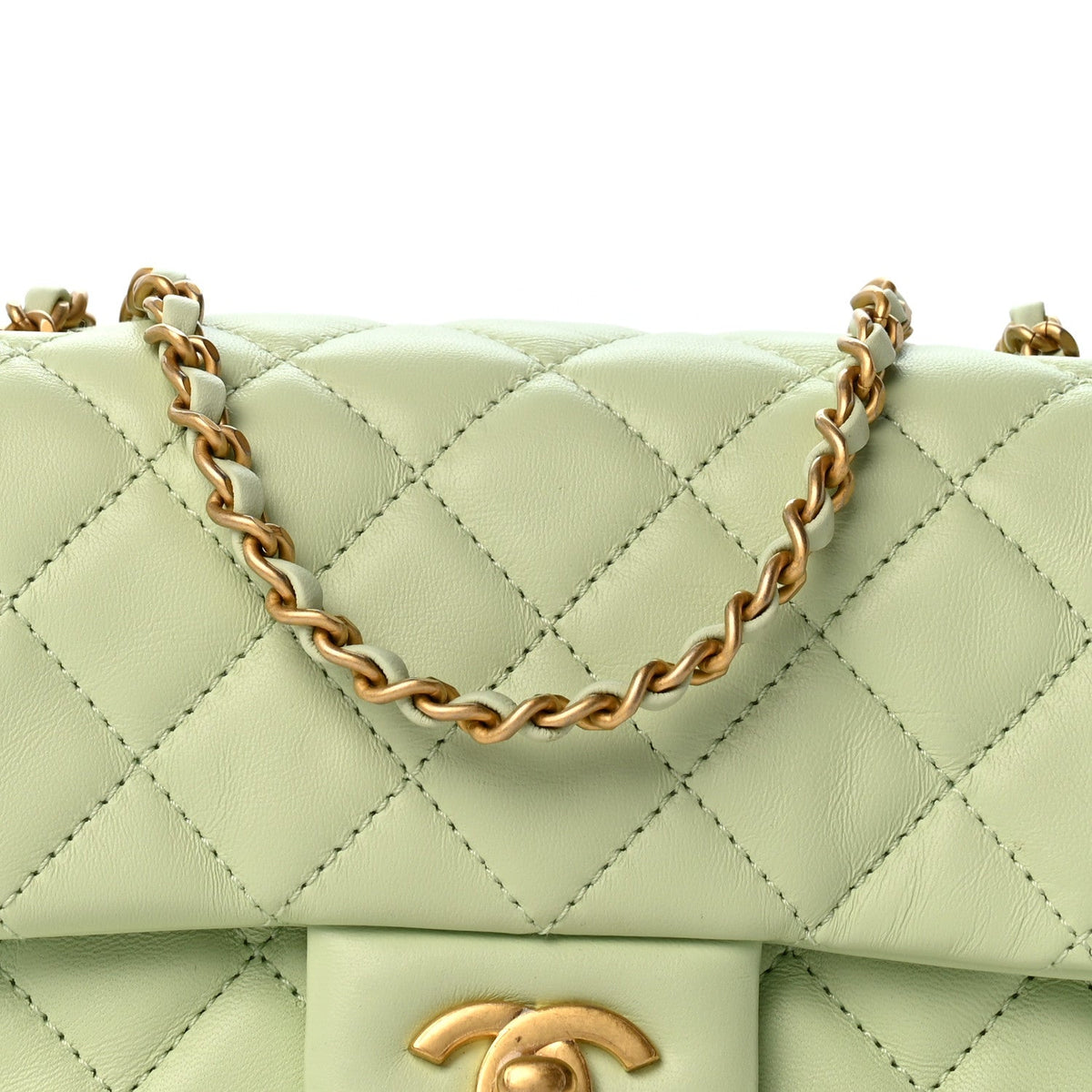 Mini Quilted Lambskin Flap Shoulder Bag - Light Green