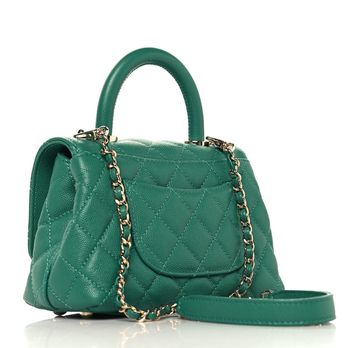 Mini Quilted Caviar Flap Shoulder Bag - Green
