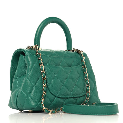 Mini Quilted Caviar Flap Shoulder Bag - Green