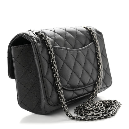 Mini Quilted Sheepskin Flap Shoulder Bag - Grey