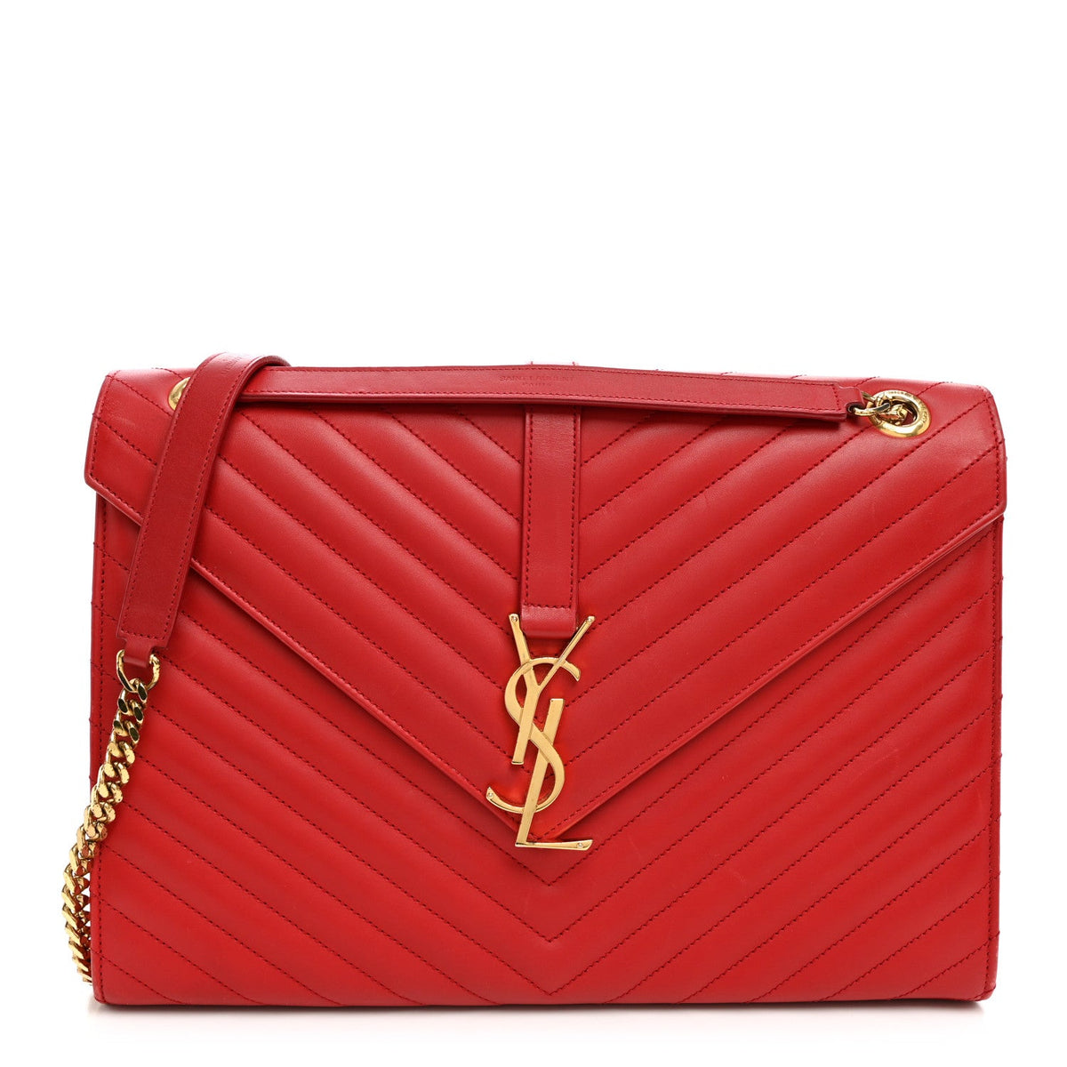 Large Calfskin Satchel Bag - Red