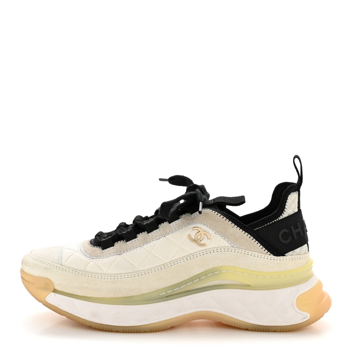 Fabric Suede Calfskin CC Sneakers White Ivory