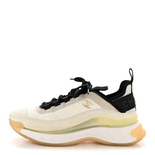 Fabric Suede Calfskin CC Sneakers White Ivory