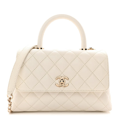 Mini Quilted Caviar Flap Shoulder Bag - White