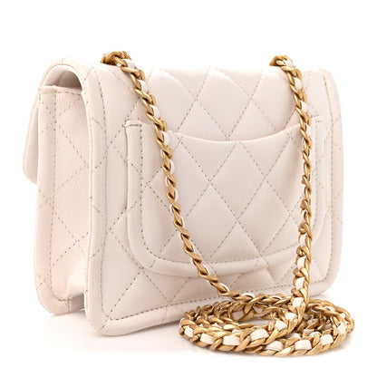 Mini Quilted Caviar Flap Shoulder Bag - White