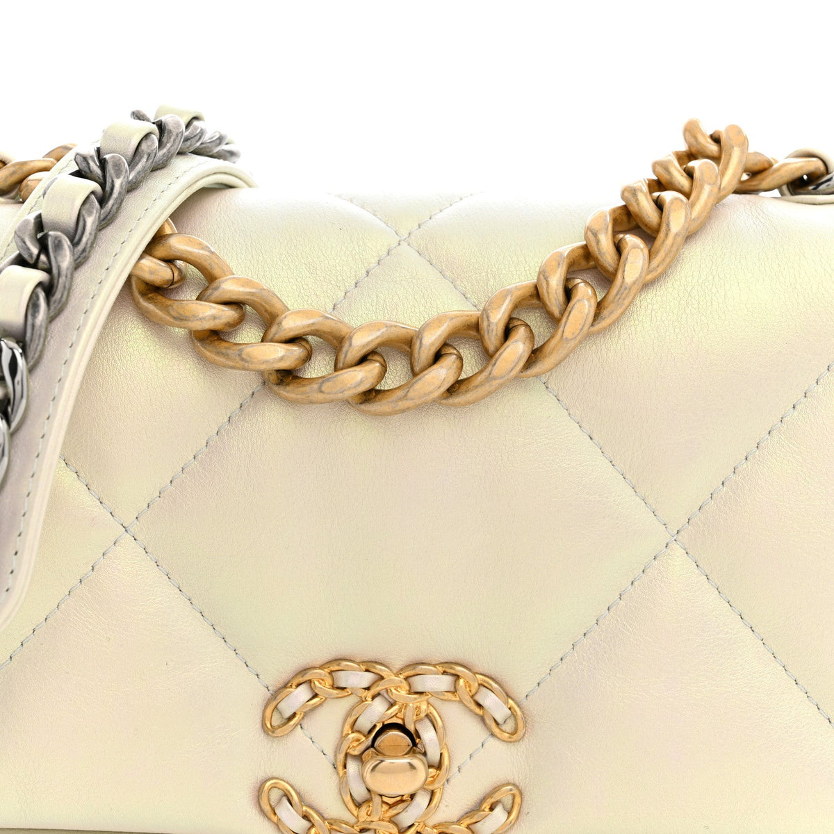 Medium Quilted Calfskin Flap Shoulder Bag - White