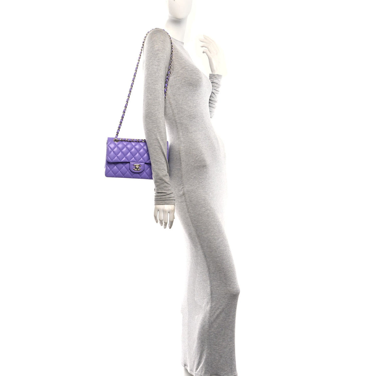 Small Quilted Caviar Flap Shoulder Bag - Purple